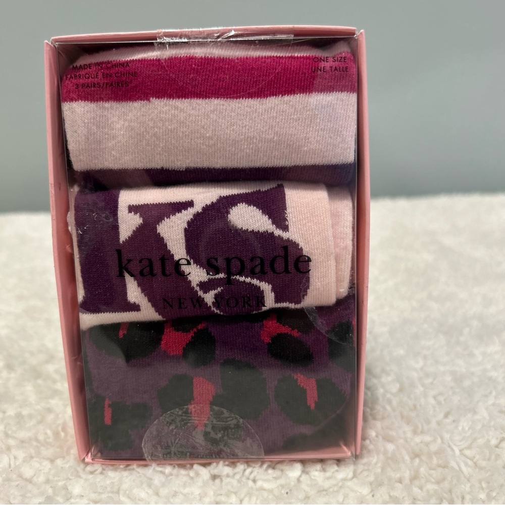 kate spade Pink & Burgundy Three-Pair Crew Sock Set New in Box